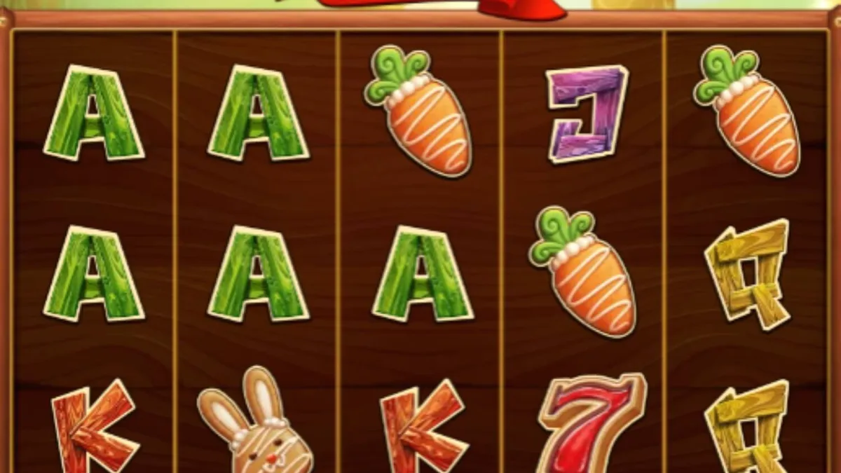 Pemandangan padang rumput musim semi yang indah dengan elemen telur emas dalam slot Golden Egg Hunt.